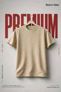 Storm Valor Men's Beige Jacquard Weave T-Shirt | 200 GSM Premium Cotton Blend | Textured Slim Fit Crew Neck Tee - L, Beige