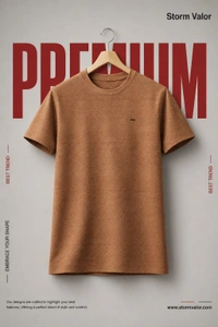 Storm Valor Rust Brown Jacquard Textured Tee | 200 GSM Breathable Fabric | Men�s Premium Cotton Blend Streetwear - L, Brown