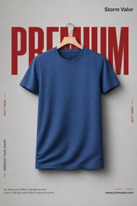 Storm Valor Navy Blue Jacquard Weave Tee | 200 GSM High-Density Fabric | Textured Cotton Blend Premium T-Shirt - L, Blue