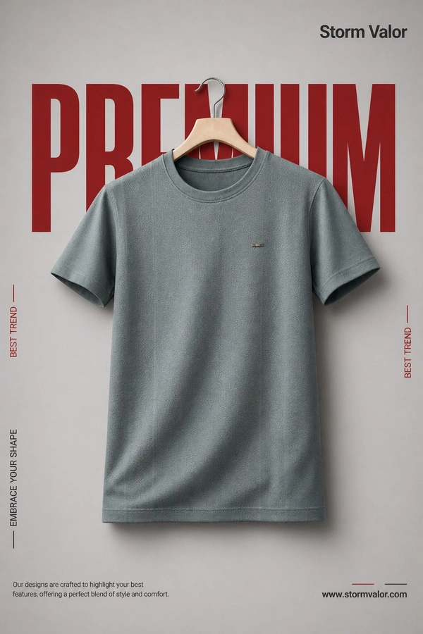 Storm Valor Sage Green Jacquard Weave T-Shirt | 200 GSM Lightweight Comfort | Textured Pattern Premium Casual Wear - L, Grey