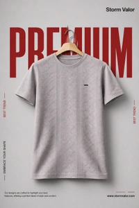 Storm Valor Steel Grey Jacquard Weave T-Shirt | 200 GSM Shape Retention Fabric | Men�s Premium Textured Casual Tee - L, Light Grey