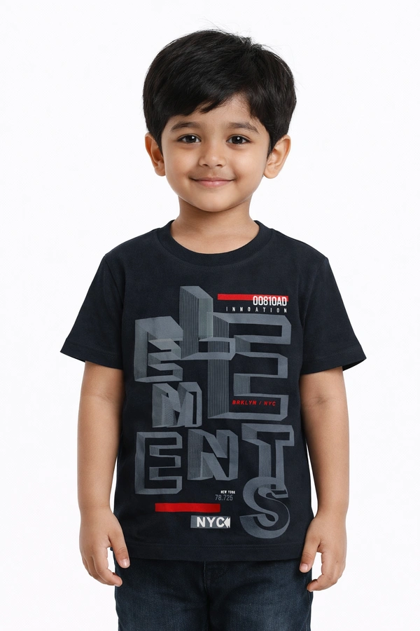 Storm Valor Boys 100% Pure Cotton Bio-Washed Black T-Shirt - Elements 3D Print - 6-12 Months, Black