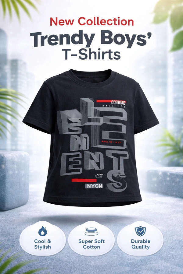 Storm Valor Boys 100% Pure Cotton Bio-Washed Black T-Shirt - Elements 3D Print - 6-12 Months, Black