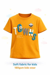 Storm Valor Boys 100% Pure Cotton Bio-Washed Mustard Yellow T-Shirt - Towns Graphic - 2-3 Years, yellow