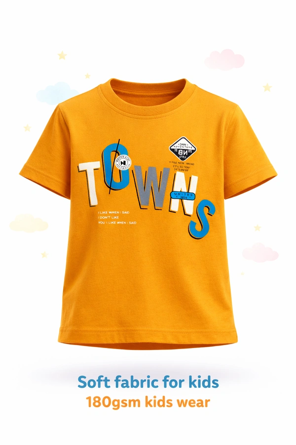 Storm Valor Boys 100% Pure Cotton Bio-Washed Mustard Yellow T-Shirt - Towns Graphic - 2-3 Years, yellow
