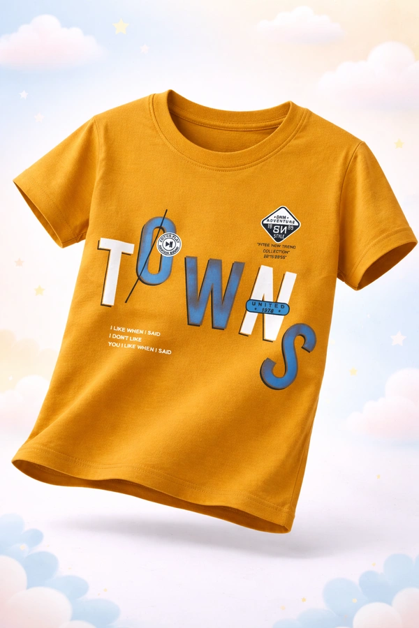 Storm Valor Boys 100% Pure Cotton Bio-Washed Mustard Yellow T-Shirt - Towns Graphic - 2-3 Years, yellow