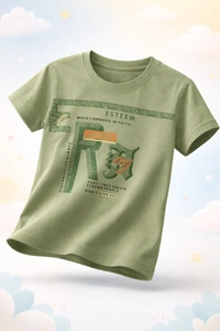 Storm Valor Boys 100% Pure Cotton Bio-Washed Olive Green T-Shirt - Esteem Print - 1-2 Years, Olive
