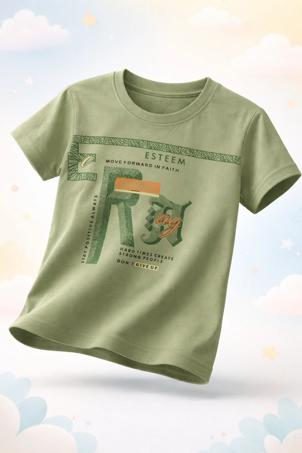 Storm Valor Boys 100% Pure Cotton Bio-Washed Olive Green T-Shirt - Esteem Print - 1-2 Years, Olive