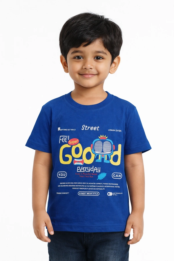 Storm Valor Boys 100% Pure Cotton Bio-Washed Royal Blue T-Shirt - Feel Good Graphic - 1-2 Years, Blue