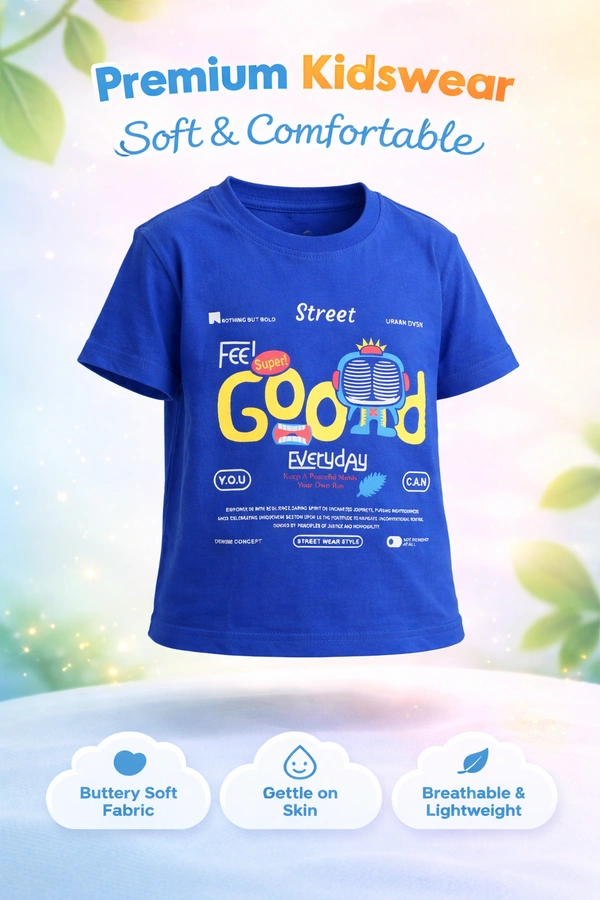 Storm Valor Boys 100% Pure Cotton Bio-Washed Royal Blue T-Shirt - Feel Good Graphic - 1-2 Years, Blue
