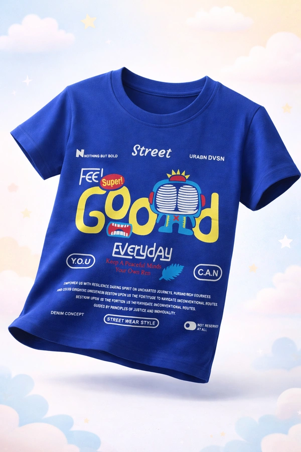 Storm Valor Boys 100% Pure Cotton Bio-Washed Royal Blue T-Shirt - Feel Good Graphic - 1-2 Years, Blue