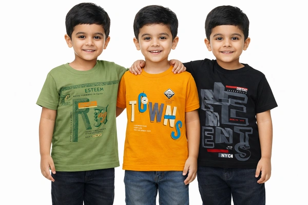 Storm Valor Boys Cotton T-Shirt (Pack of 3) - Olive, Mustard & Black Graphic Print - 5-6 Years, Multi Color