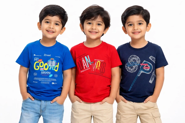 Storm Valor Boys Cotton T-Shirt (Pack of 3) - Royal Blue, Red & Navy Blue Graphic Print