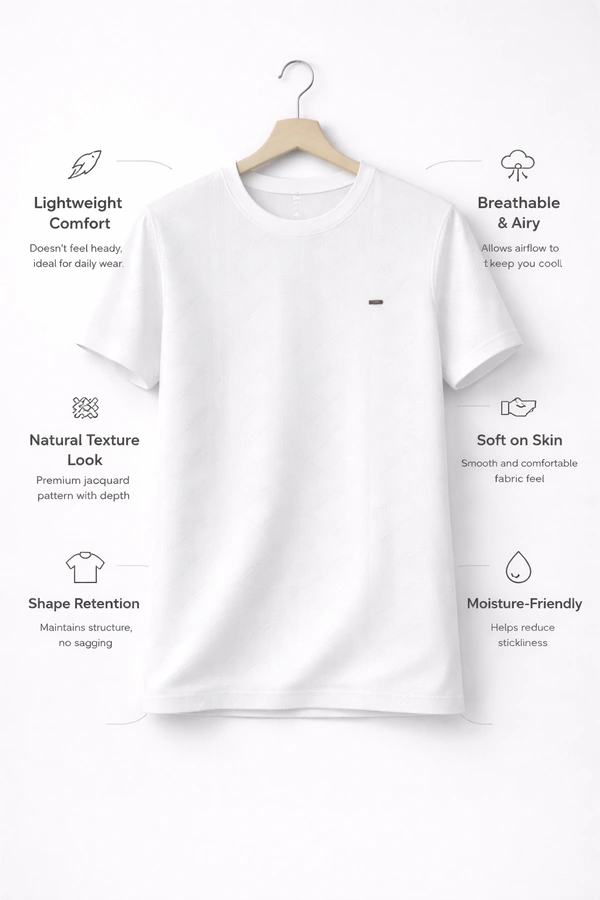 Storm Valor Classic White Jacquard Texture Tee | 200 GSM Breathable Cotton Blend | Premium Woven Streetwear T-Shirt - M, White