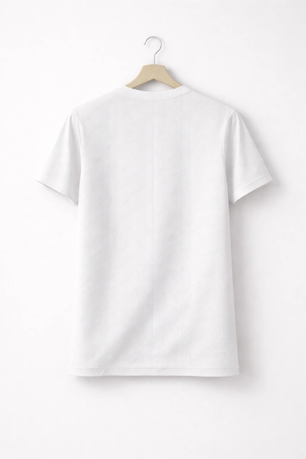 Storm Valor Classic White Jacquard Texture Tee | 200 GSM Breathable Cotton Blend | Premium Woven Streetwear T-Shirt - M, White