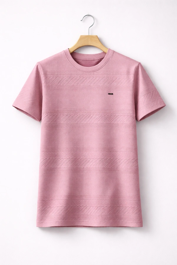 Storm Valor Dusty Pink Jacquard Textured T-Shirt | 200 GSM Soft Cotton Blend | Premium Woven Design Streetwear Tee - L, Pink