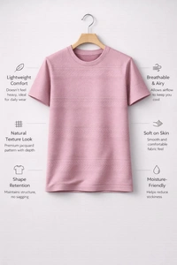 Storm Valor Dusty Pink Jacquard Textured T-Shirt | 200 GSM Soft Cotton Blend | Premium Woven Design Streetwear Tee - L, Pink
