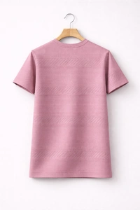 Storm Valor Dusty Pink Jacquard Textured T-Shirt | 200 GSM Soft Cotton Blend | Premium Woven Design Streetwear Tee - L, Pink