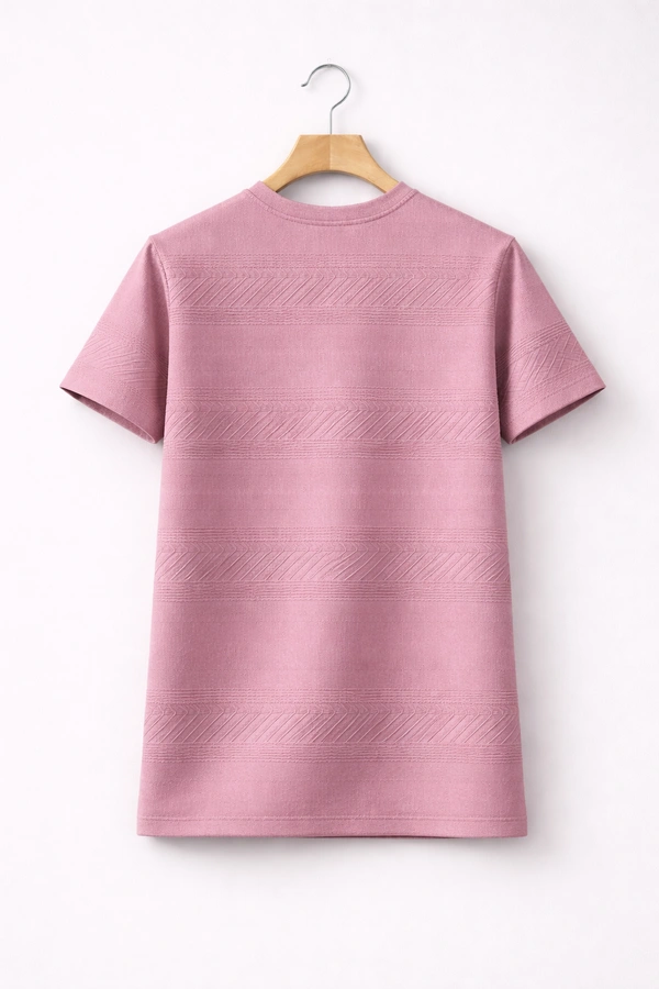 Storm Valor Dusty Pink Jacquard Textured T-Shirt | 200 GSM Soft Cotton Blend | Premium Woven Design Streetwear Tee - L, Pink