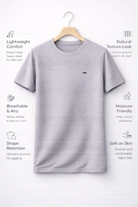Storm Valor Mauve Jacquard Textured T-Shirt | Premium 200 GSM Cotton Blend | Elegant Woven Pattern Men's Tee - XS, Purple
