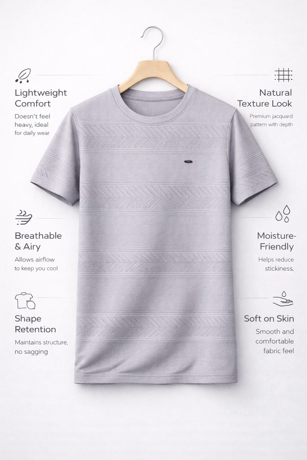 Storm Valor Mauve Jacquard Textured T-Shirt | Premium 200 GSM Cotton Blend | Elegant Woven Pattern Men's Tee - XS, Purple