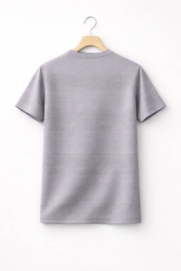 Storm Valor Mauve Jacquard Textured T-Shirt | Premium 200 GSM Cotton Blend | Elegant Woven Pattern Men's Tee - XS, Purple
