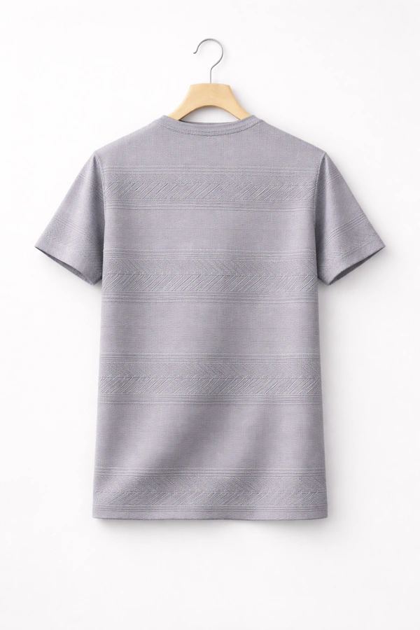 Storm Valor Mauve Jacquard Textured T-Shirt | Premium 200 GSM Cotton Blend | Elegant Woven Pattern Men's Tee - XS, Purple