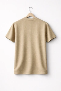 Storm Valor Men's Beige Jacquard Weave T-Shirt | 200 GSM Premium Cotton Blend | Textured Slim Fit Crew Neck Tee - XS, Beige