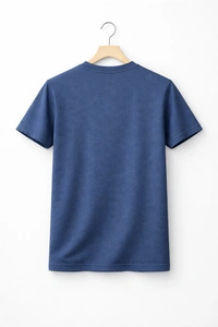 Storm Valor Navy Blue Jacquard Weave Tee | 200 GSM High-Density Fabric | Textured Cotton Blend Premium T-Shirt - L, Blue