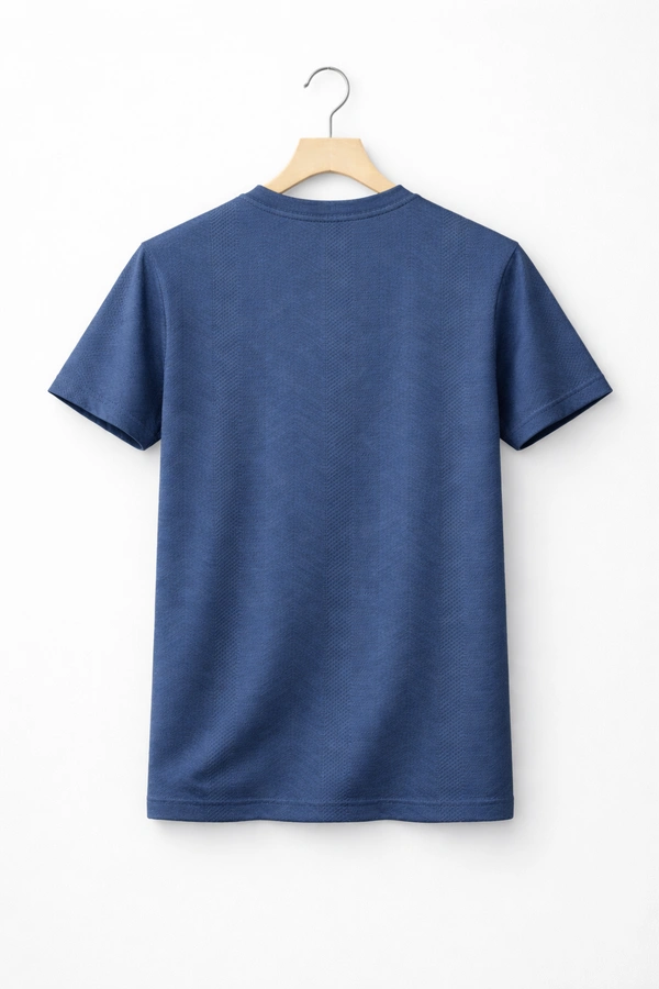 Storm Valor Navy Blue Jacquard Weave Tee | 200 GSM High-Density Fabric | Textured Cotton Blend Premium T-Shirt - L, Blue