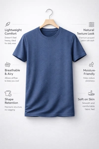 Storm Valor Navy Blue Jacquard Weave Tee | 200 GSM High-Density Fabric | Textured Cotton Blend Premium T-Shirt - L, Blue
