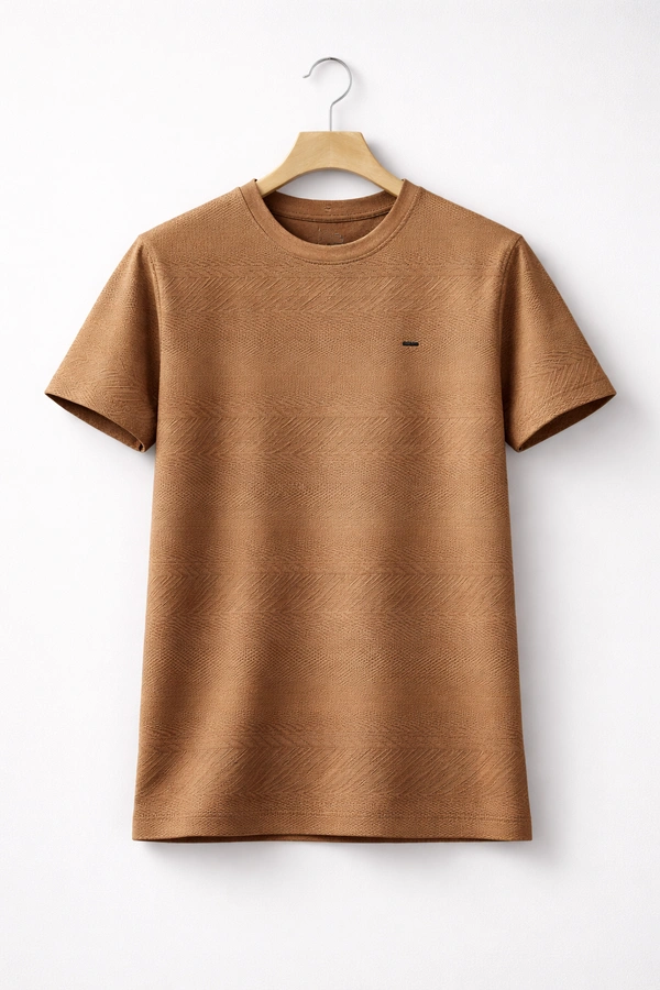 Storm Valor Rust Brown Jacquard Textured Tee | 200 GSM Breathable Fabric | Men�s Premium Cotton Blend Streetwear - L, Brown