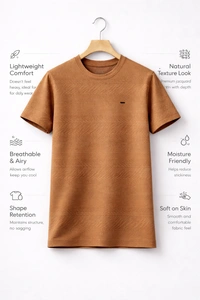 Storm Valor Rust Brown Jacquard Textured Tee | 200 GSM Breathable Fabric | Men�s Premium Cotton Blend Streetwear - L, Brown
