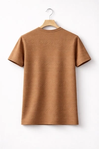 Storm Valor Rust Brown Jacquard Textured Tee | 200 GSM Breathable Fabric | Men�s Premium Cotton Blend Streetwear - L, Brown