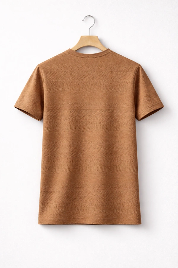 Storm Valor Rust Brown Jacquard Textured Tee | 200 GSM Breathable Fabric | Men�s Premium Cotton Blend Streetwear - L, Brown