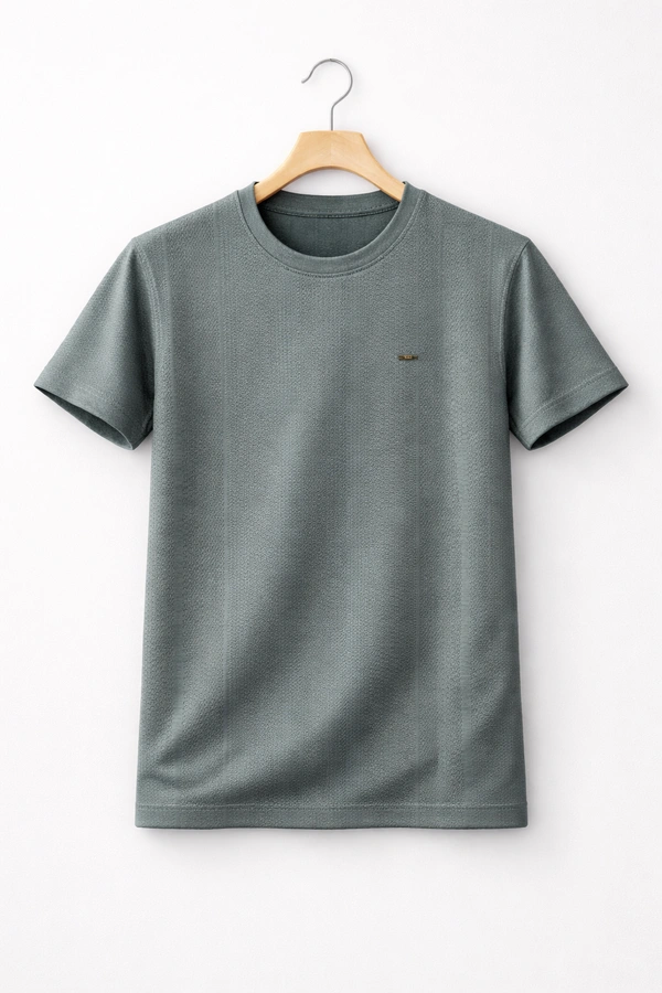 Storm Valor Sage Green Jacquard Weave T-Shirt | 200 GSM Lightweight Comfort | Textured Pattern Premium Casual Wear - L, Grey