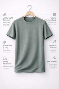 Storm Valor Sage Green Jacquard Weave T-Shirt | 200 GSM Lightweight Comfort | Textured Pattern Premium Casual Wear - L, Grey
