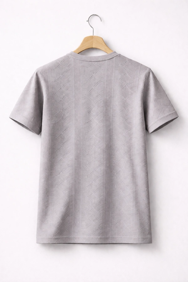 Storm Valor Steel Grey Jacquard Weave T-Shirt | 200 GSM Shape Retention Fabric | Men�s Premium Textured Casual Tee - L, Light Grey