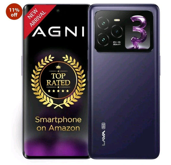 Lava Agni 3 5G (Pristine Glass, 8GB+128GB) | India's 1st Dual AMOLED | Dimensity 7300X | 50MP Triple AI Camera | 66W Fast Charge,5000 mAh Battery | Clean UI | Free Replacement @ Home | with Charger - 128gb, Heather glass