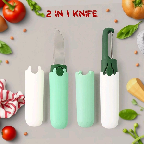 Multifunctional peeler Two in one fruit knife, fruit and vegetable cutting knife+sawtooth peeler, apple, carrot, potato, fruit slice antiskid - As per availability