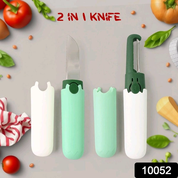 Multifunctional peeler Two in one fruit knife, fruit and vegetable cutting knife+sawtooth peeler, apple, carrot, potato, fruit slice antiskid - As per availability