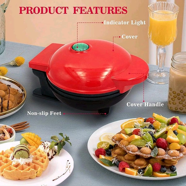 Mini Waffle Maker Machine Waffle Iron Home Appliances Kitchen Gift Easy To Clean, On-Stick Surfaces, Perfect Breakfast, Dessert, Sandwich, Pan Cakes, Paninis / Other Snacks Machine - Red