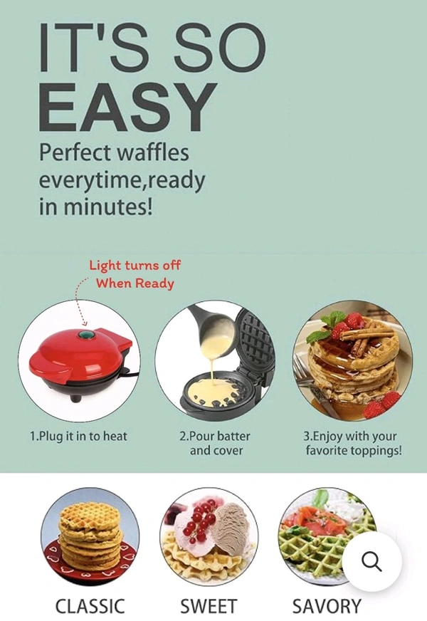 Mini Waffle Maker Machine Waffle Iron Home Appliances Kitchen Gift Easy To Clean, On-Stick Surfaces, Perfect Breakfast, Dessert, Sandwich, Pan Cakes, Paninis / Other Snacks Machine - Red