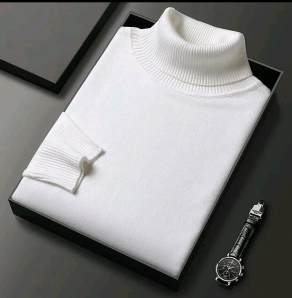 High Neck Full Sleeves Sweatshirt for Men - White, S