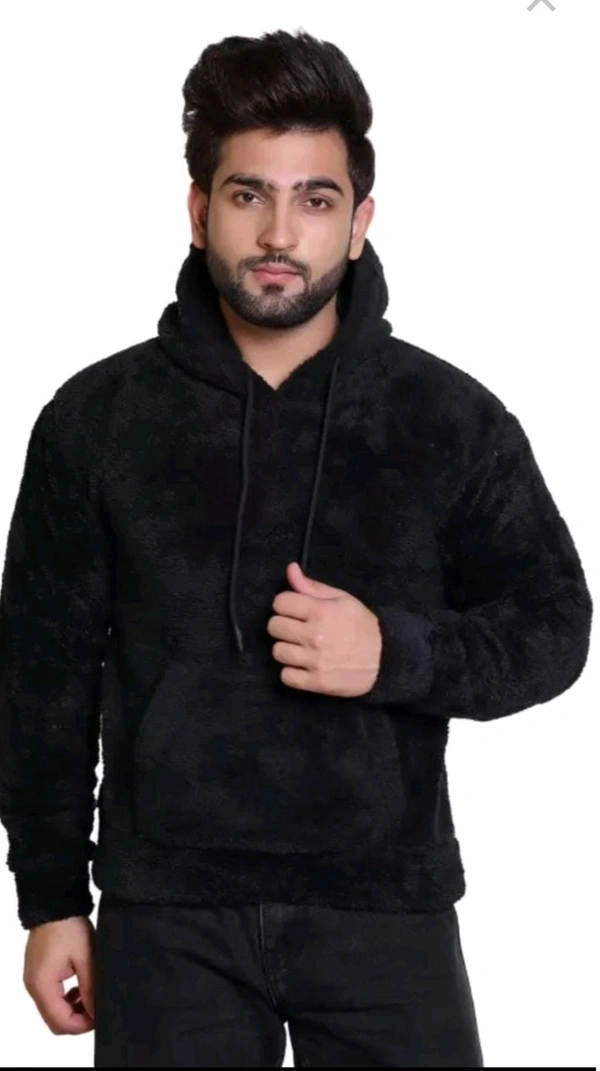 Woolen Full Sleeves Hoodie for Men - Black, XL