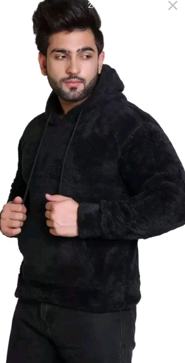 Woolen Full Sleeves Hoodie for Men - Black, XL