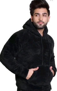 Woolen Full Sleeves Hoodie for Men - Black, XL