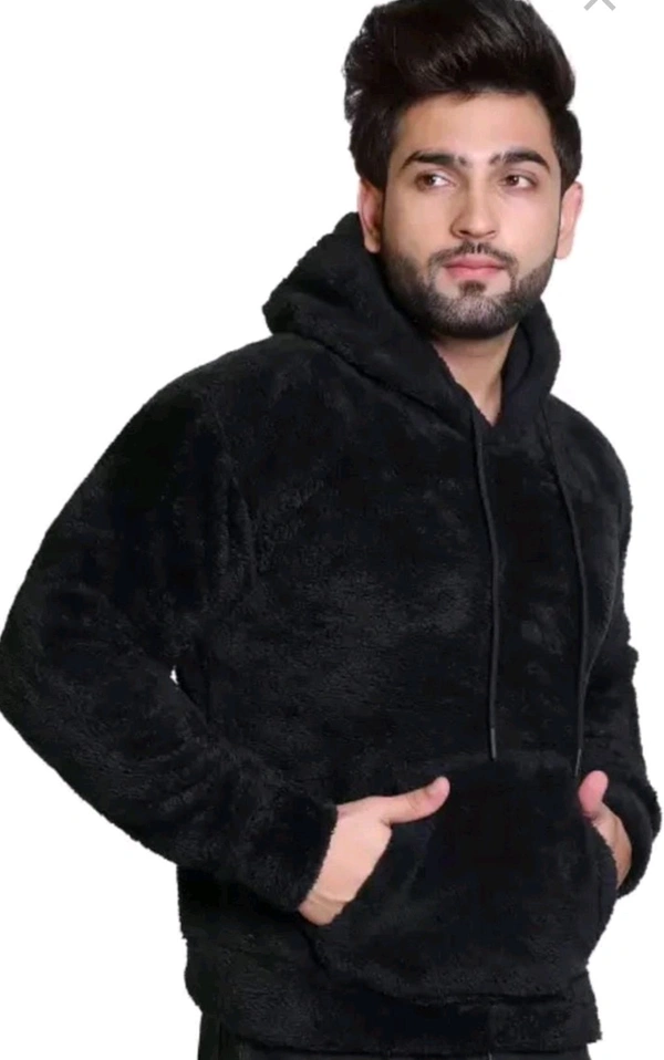 Woolen Full Sleeves Hoodie for Men - Black, XL