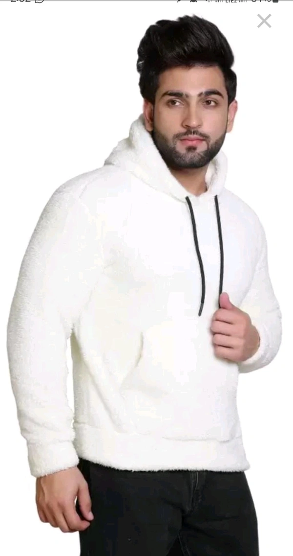 Woolen Full Sleeves Hoodie for Men - White, XL