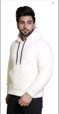 Woolen Full Sleeves Hoodie for Men - White, XL
